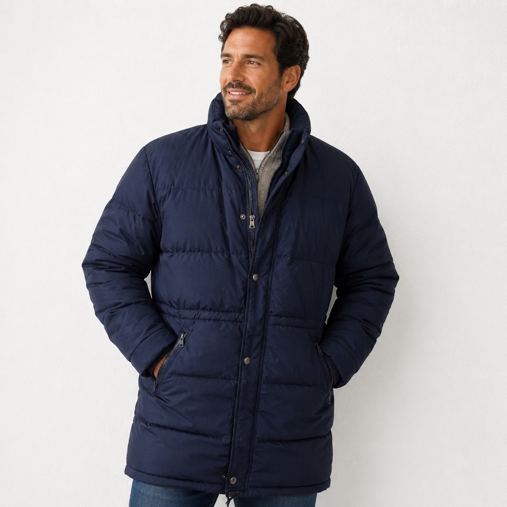 The Company Store Mens Navy Blue Puffer Parka Jacket Quilted Winter Coat Large